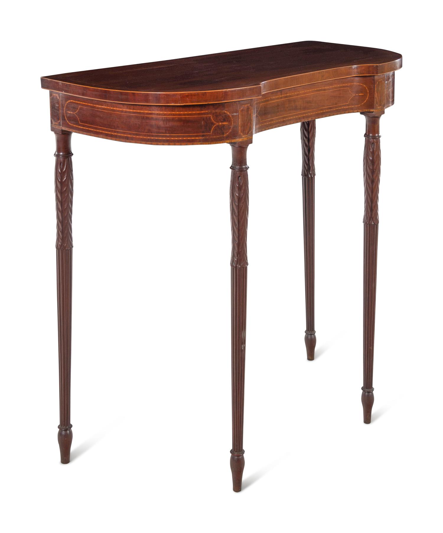 A Federal Style Carved and Inlaid Mahogany and Satinwood Console Table