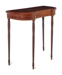A Federal Style Carved and Inlaid Mahogany and Satinwood Console Table