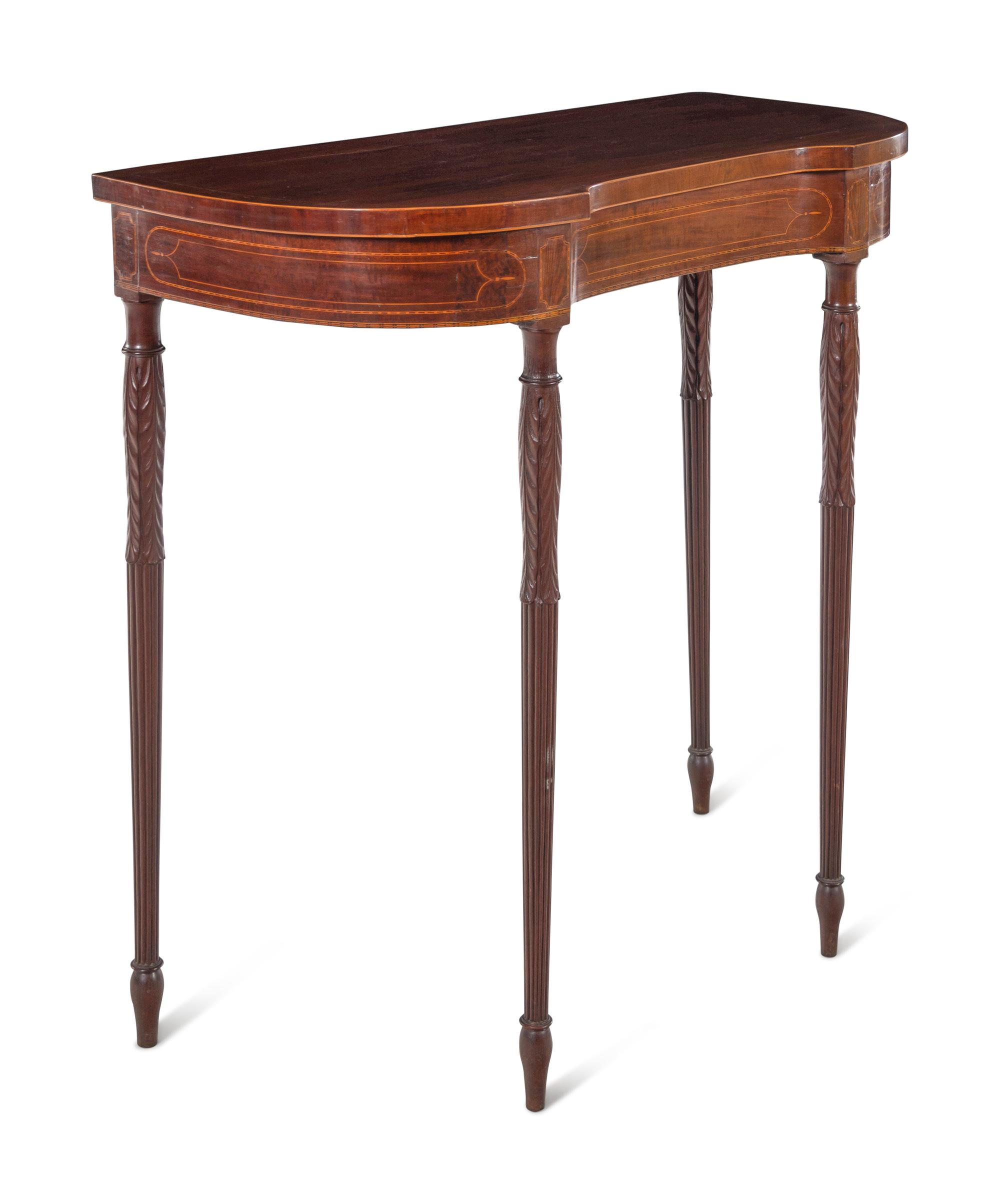 A Federal Style Carved and Inlaid Mahogany and Satinwood Console Table
