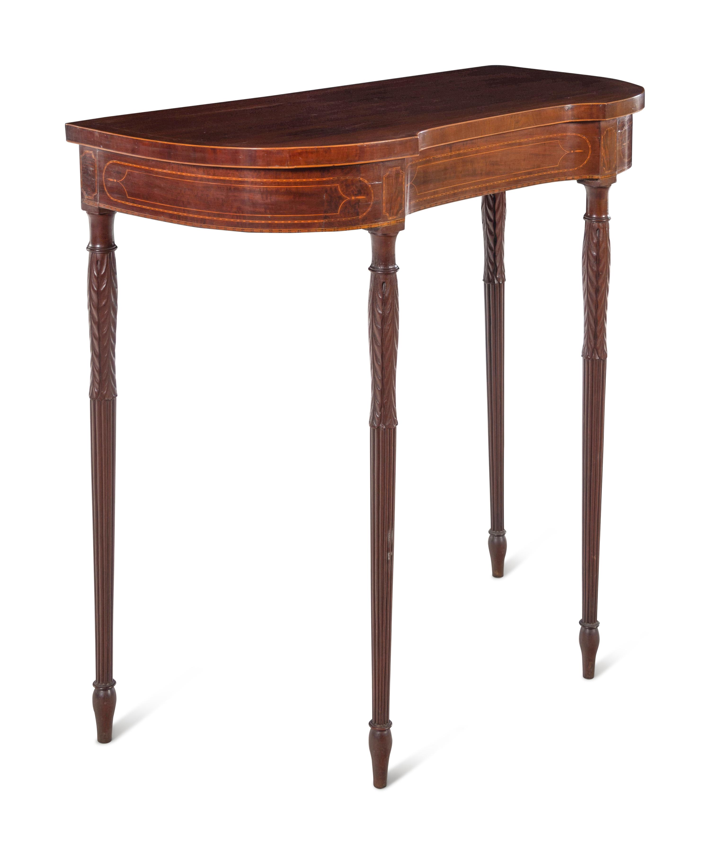 A Federal Style Carved and Inlaid Mahogany and Satinwood Console Table