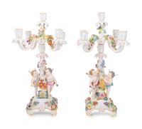 A Pair of Dresden Porcelain Candelabra