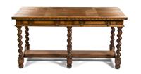 A Jacobean Revival Oak Library Table, Height 30 x width 60 x depth 28 inches.