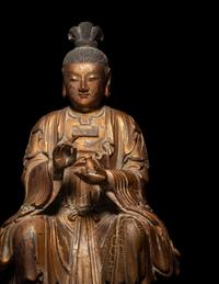 A Chinese Gilt Lacquered Wood Figure of Guanyin