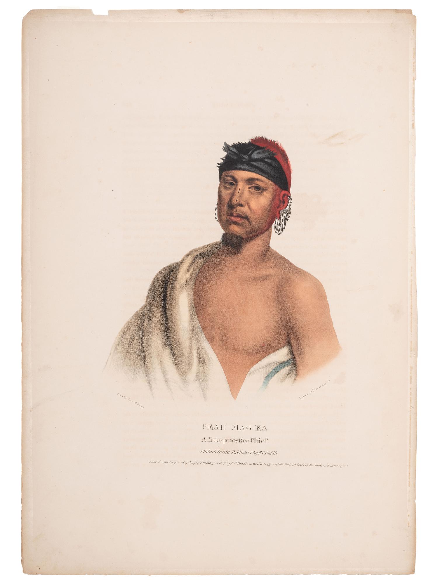 [McKENNEY & HALL]. A group of 3 large folio hand-colored lithographs of Fox & Sac and Menominee. 1836-1838.