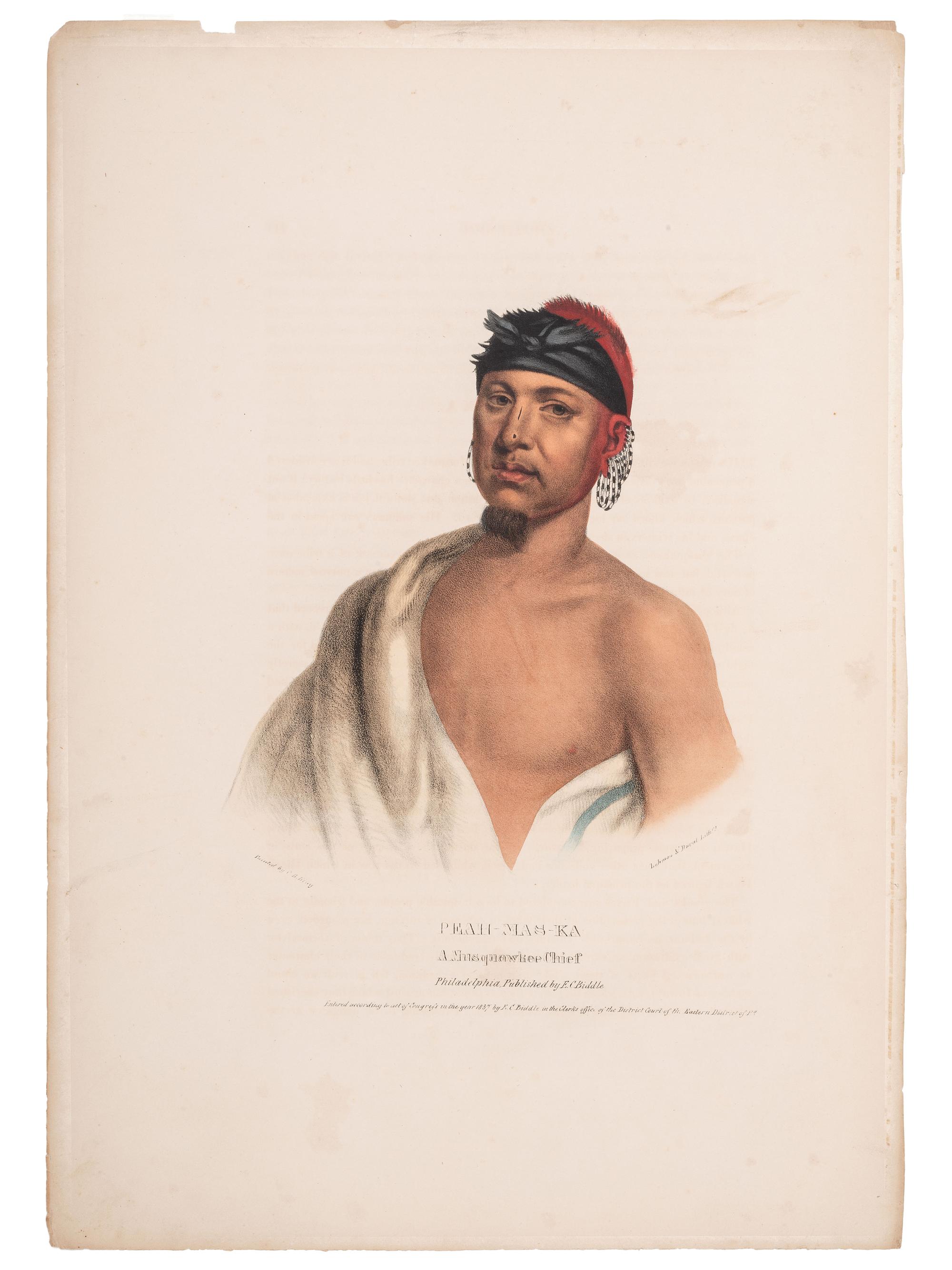 [McKENNEY & HALL]. A group of 3 large folio hand-colored lithographs of Fox & Sac and Menominee. 1836-1838.