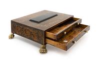 A Dutch Stenciled Sewing Box Height 3 1/2 x width 10 1/4 x depth 8 1/4 inches.