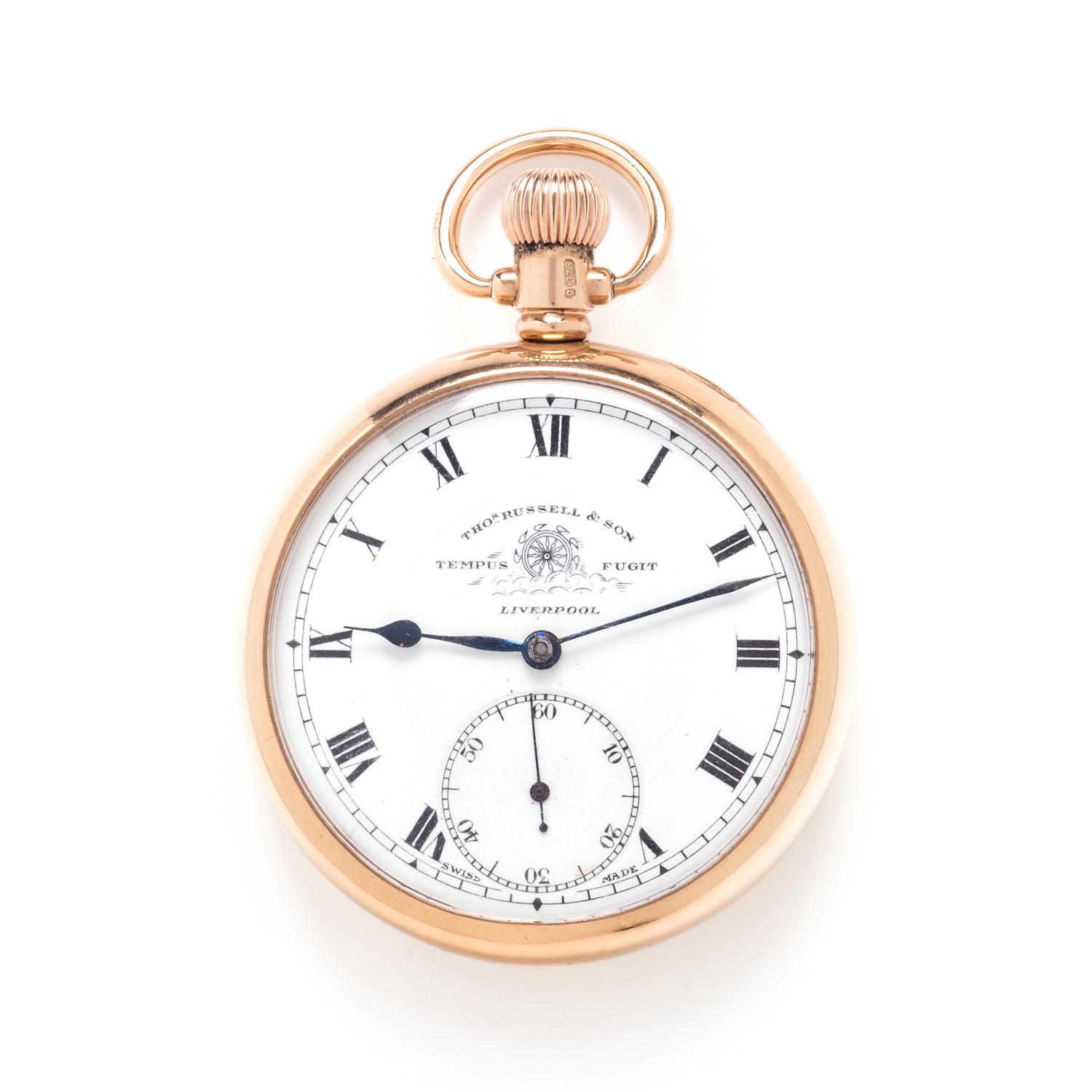 BRITISH, 9K YELLOW GOLD OPEN FACE POCKET WATCH