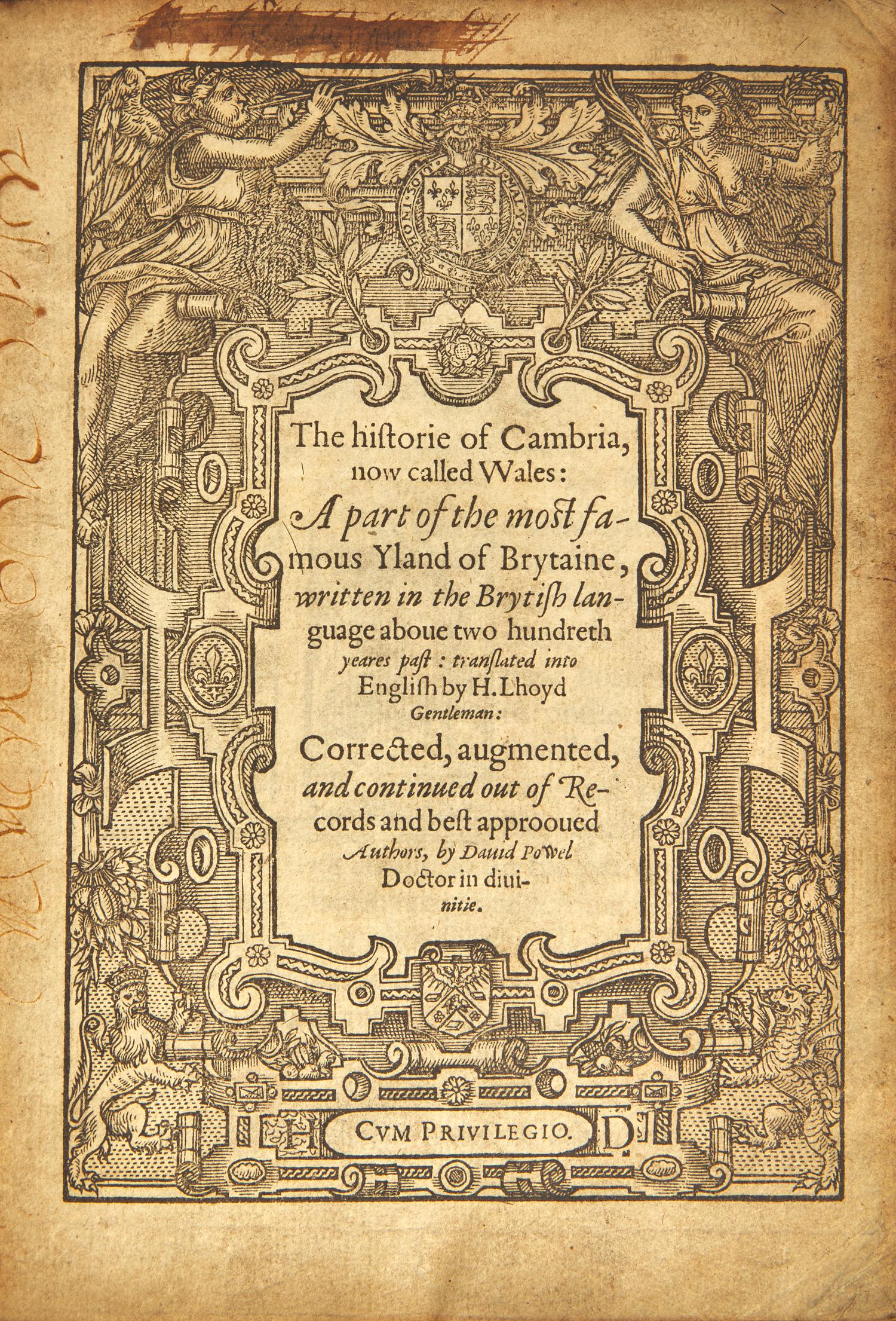 [British Isles] (Caradoc of Llancarfan, and Humphrey Llwyd, and David Powel). The historie of Cambria, now called Wales: A part of the most famous Yland of Brytaine, written in the Brytish language abouet two hundreth yeares past…