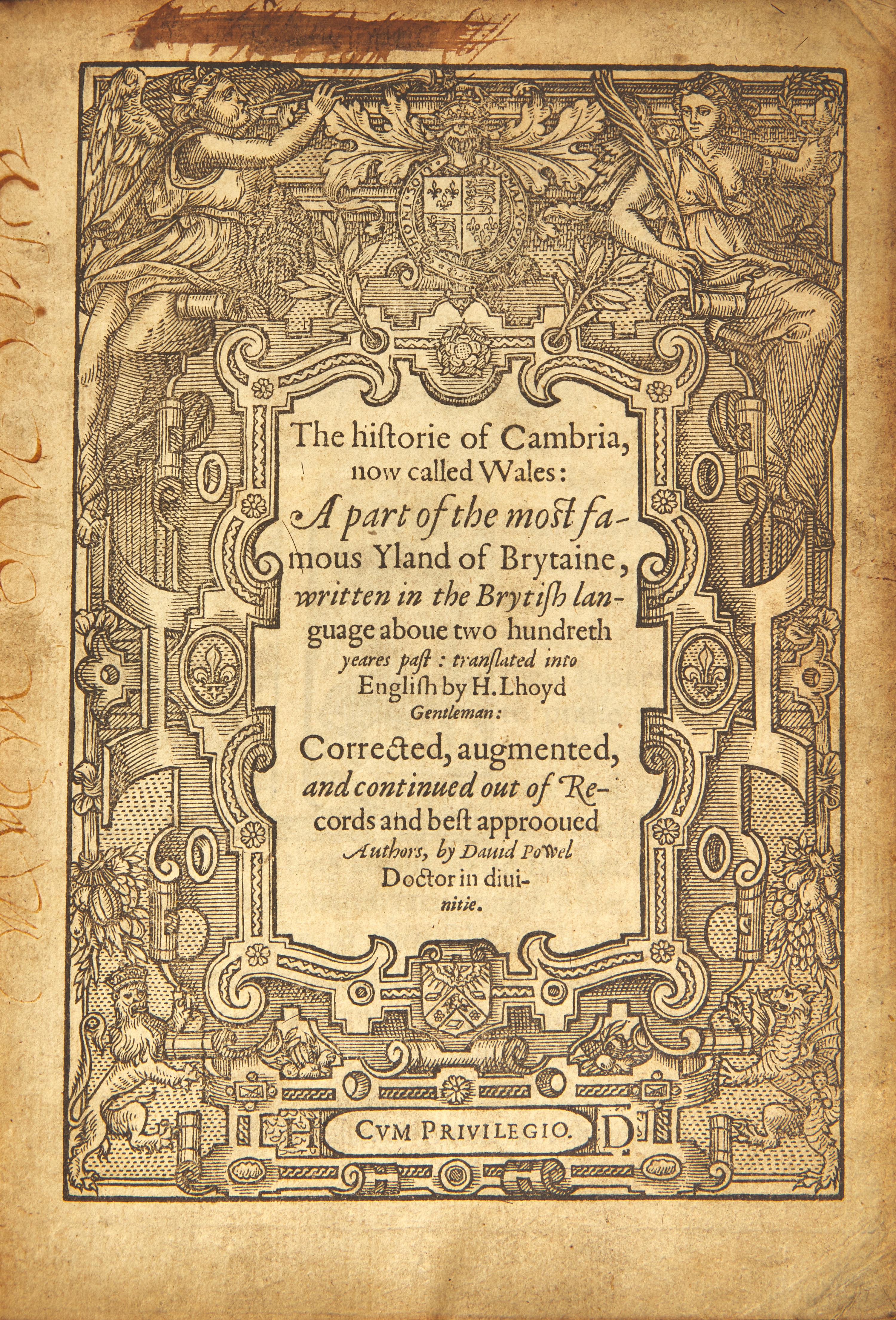 [British Isles] (Caradoc of Llancarfan, and Humphrey Llwyd, and David Powel). The historie of Cambria, now called Wales: A part of the most famous Yland of Brytaine, written in the Brytish language abouet two hundreth yeares past…