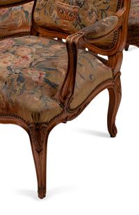 A Set of Four Louis XV Beechwood Fauteuils with Tapestry Upholstery