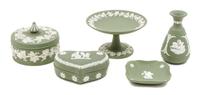 A Group of Five Wedgwood Jasperware Table Articles Diameter of compote 6 1/4 inches. — 20TH CENTURY