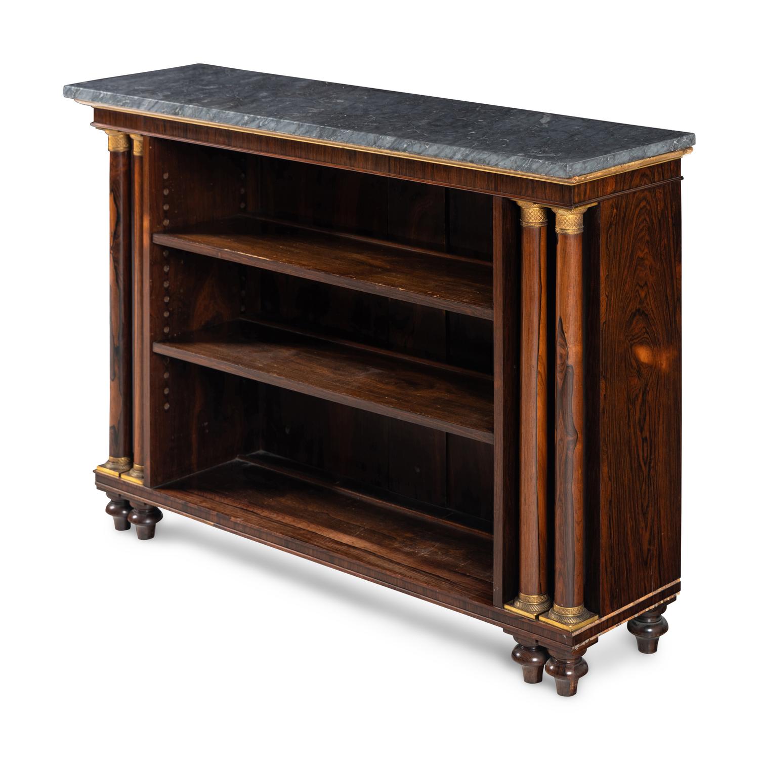 A Regency Rosewood Marble-Top Open Bookcase
