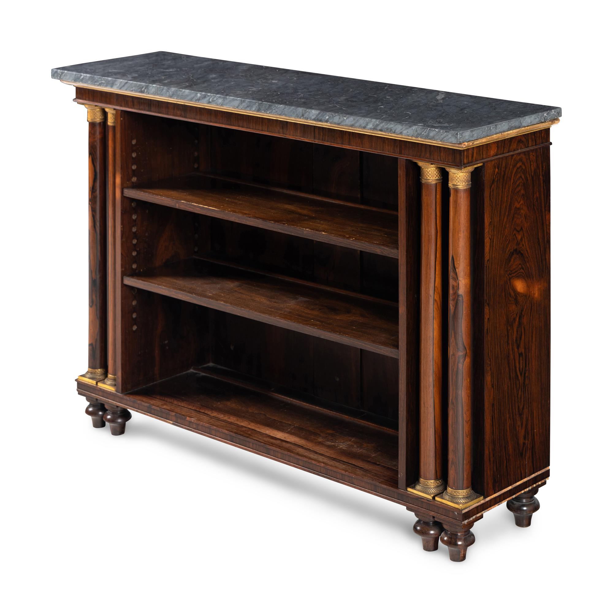 A Regency Rosewood Marble-Top Open Bookcase