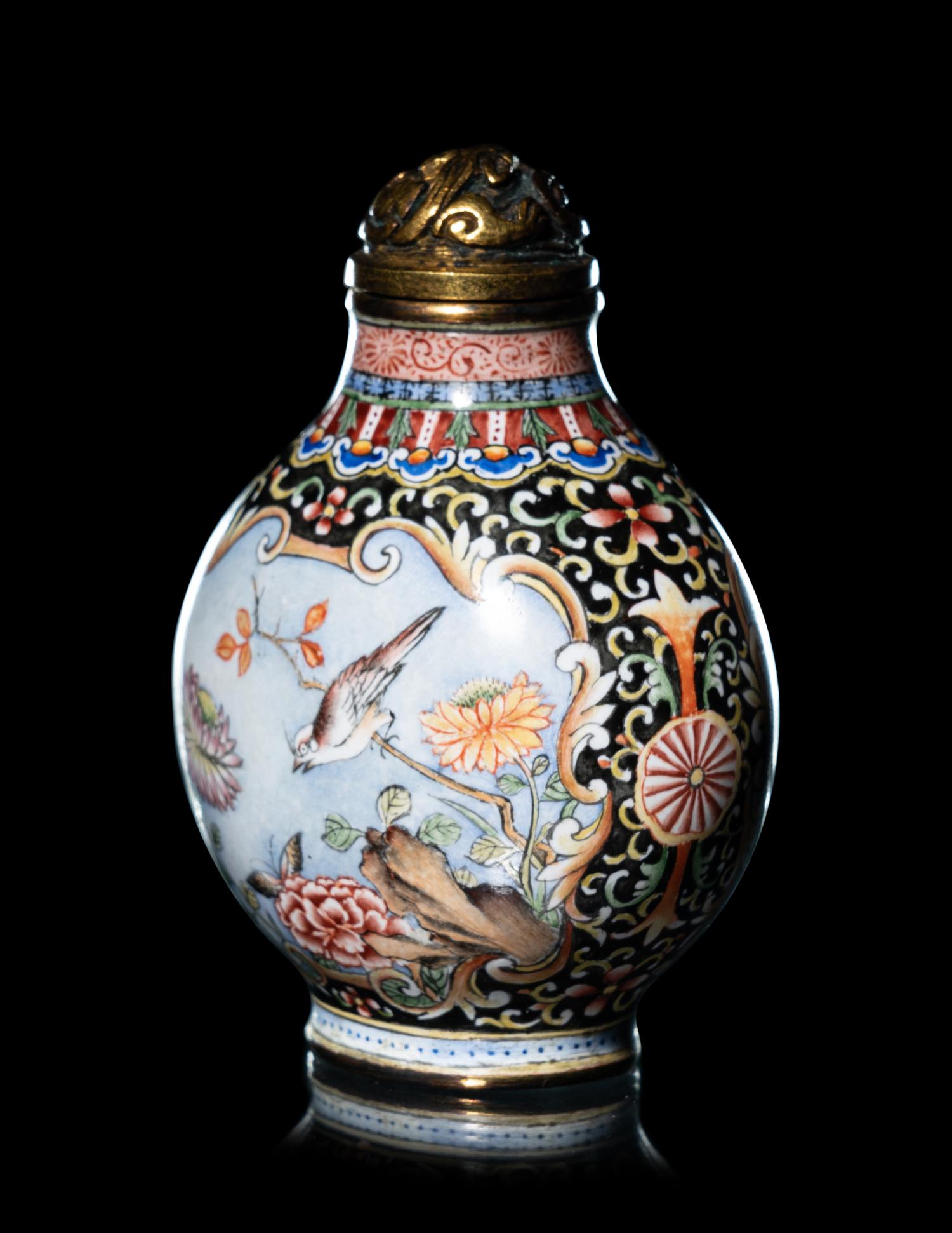A Set of Six Peking Enamel on Copper Snuff Bottles