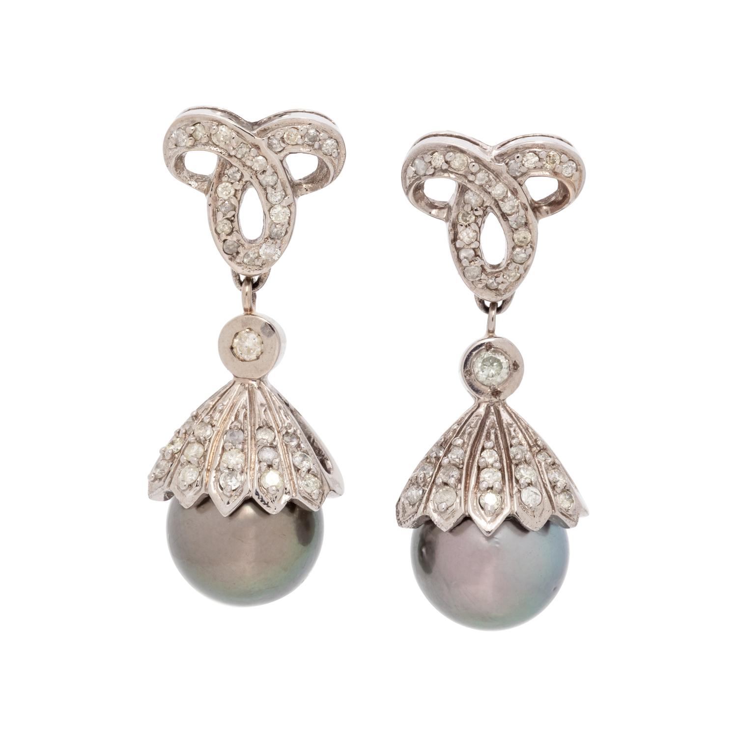 CULTURED TAHITIAN PEARL AND DIAMOND EARRINGS