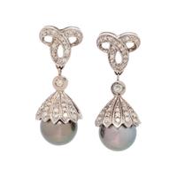 CULTURED TAHITIAN PEARL AND DIAMOND EARRINGS
