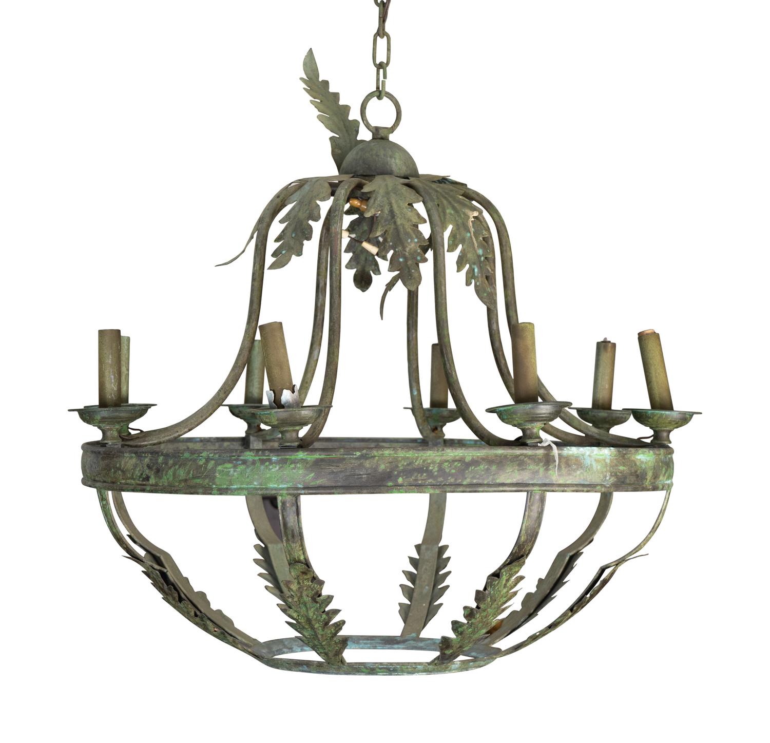 A Pair of Italian Baroque Style Grey-Patinated Iron Eight-Light Chandeliers — 20TH CENTURY