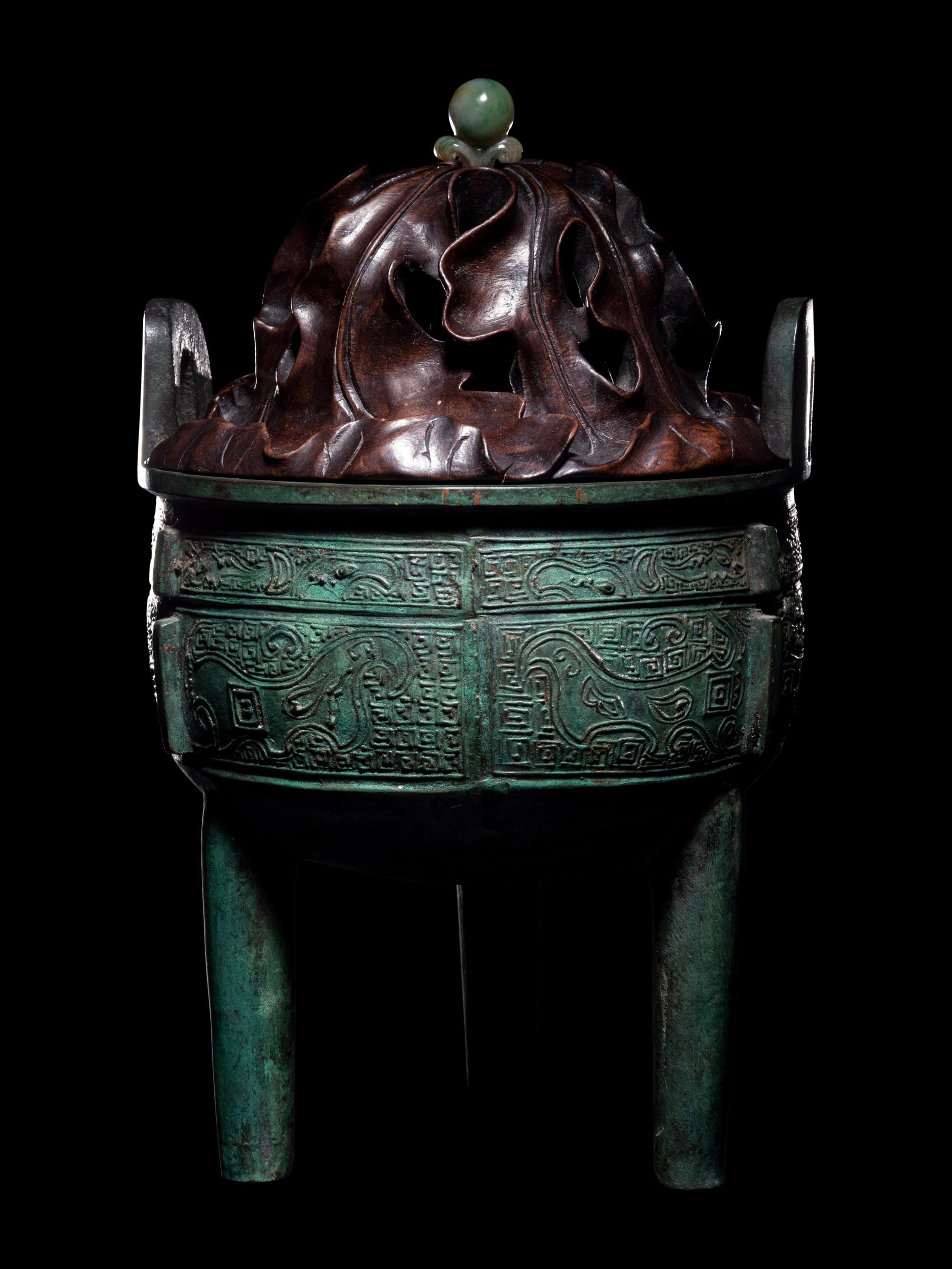 An Archaistic Bronze Ding- Form Incense Burner Vessel