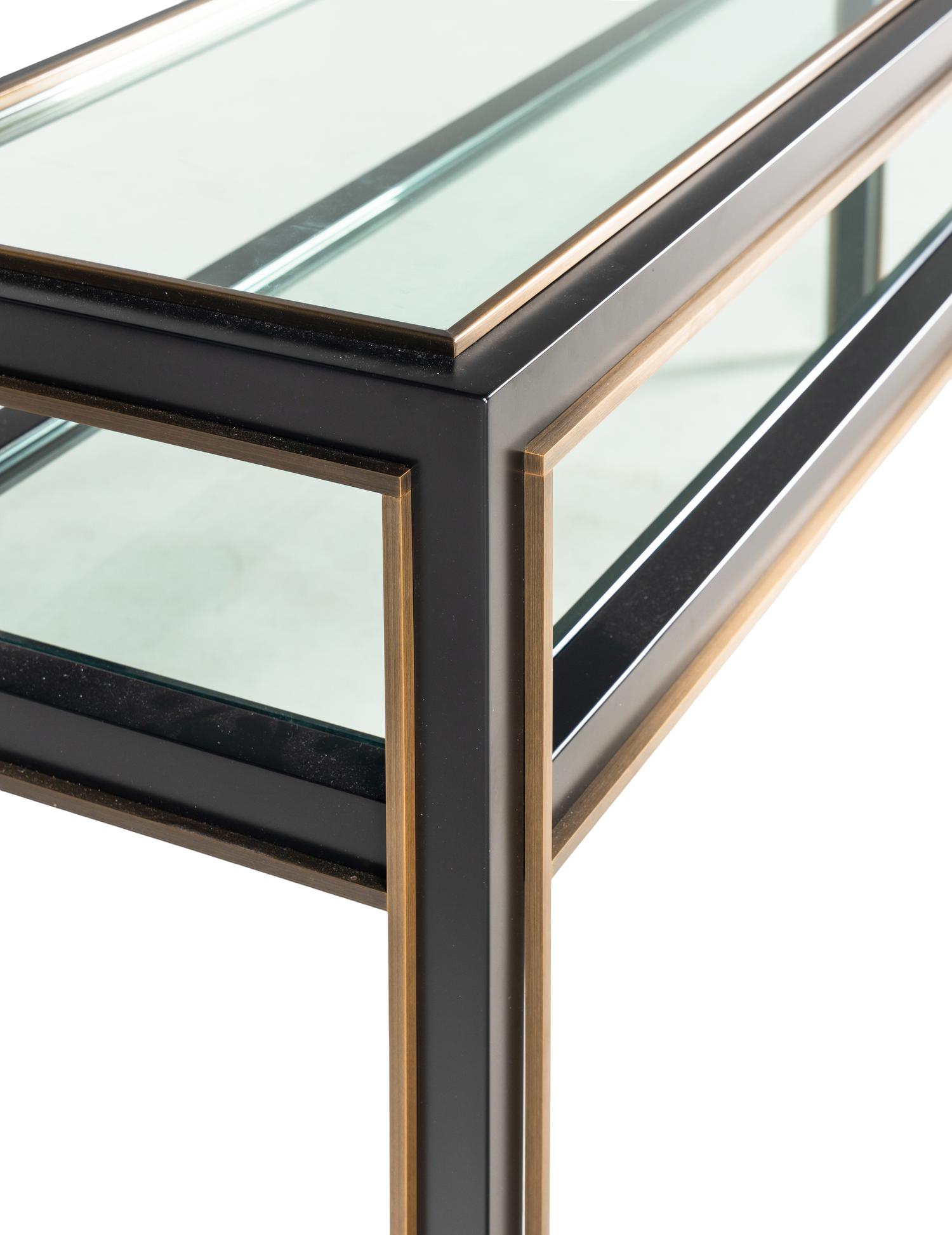 A Holly Hunt Coated Steel, Bronze and Glass Console Table