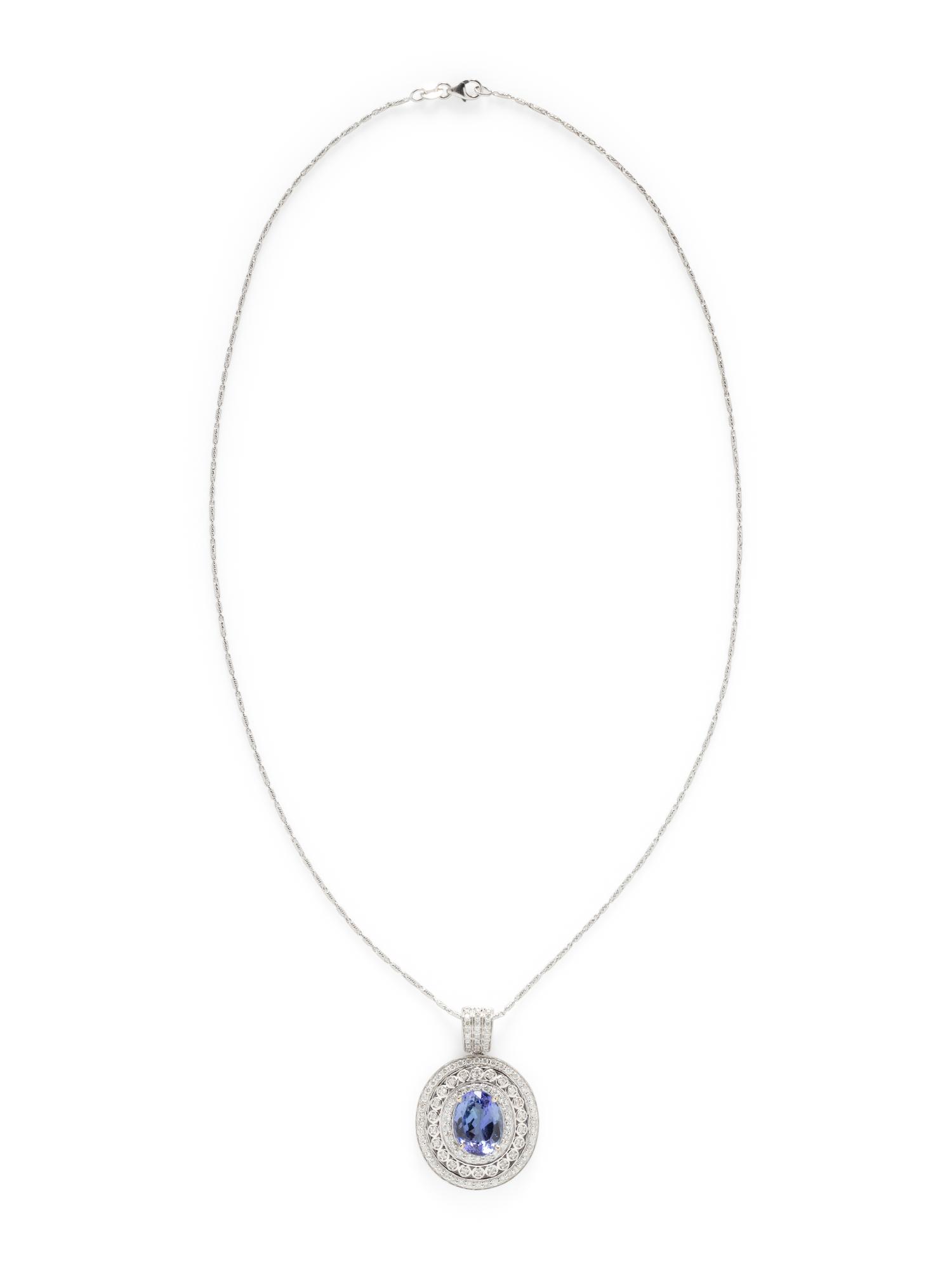 TANZANITE AND DIAMOND PENDANT NECKLACE
