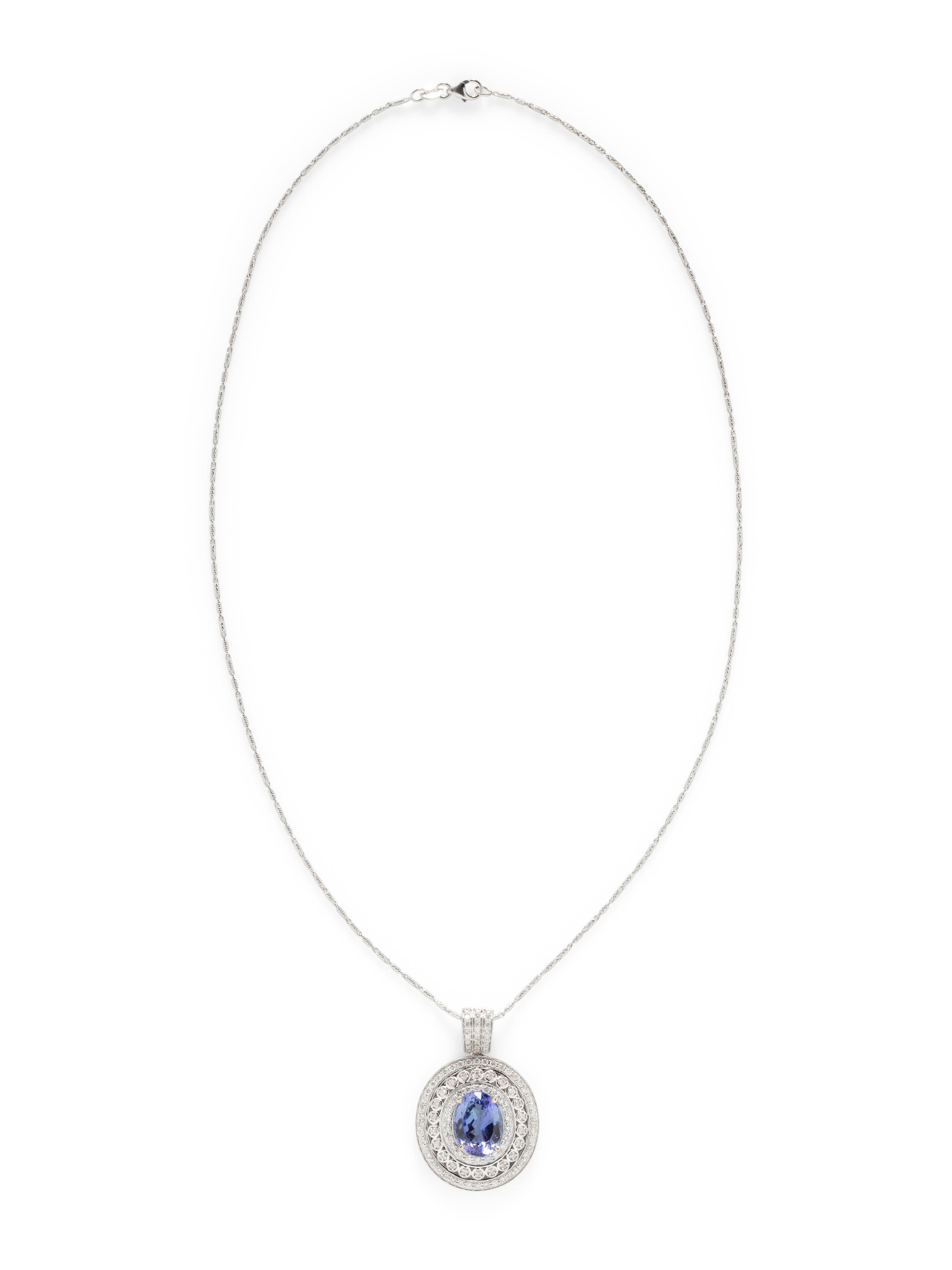 TANZANITE AND DIAMOND PENDANT NECKLACE