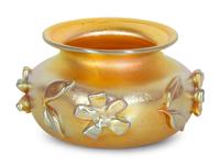 An Art Glass Bowl with Applied Flowers and Leaves