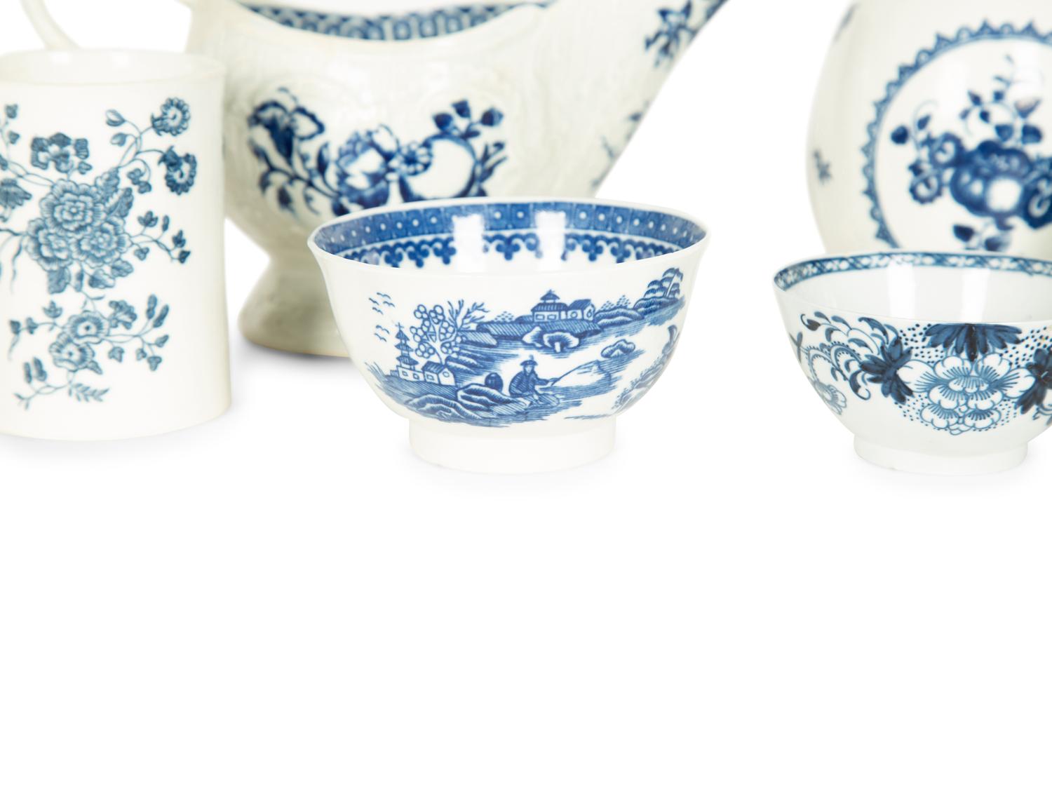 A Collection of Six English Blue and White Porcelain Articles — 18TH CENTURY