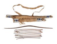 Sioux Beaded Hide Bowcase and Quiver, with Bow and Arrows