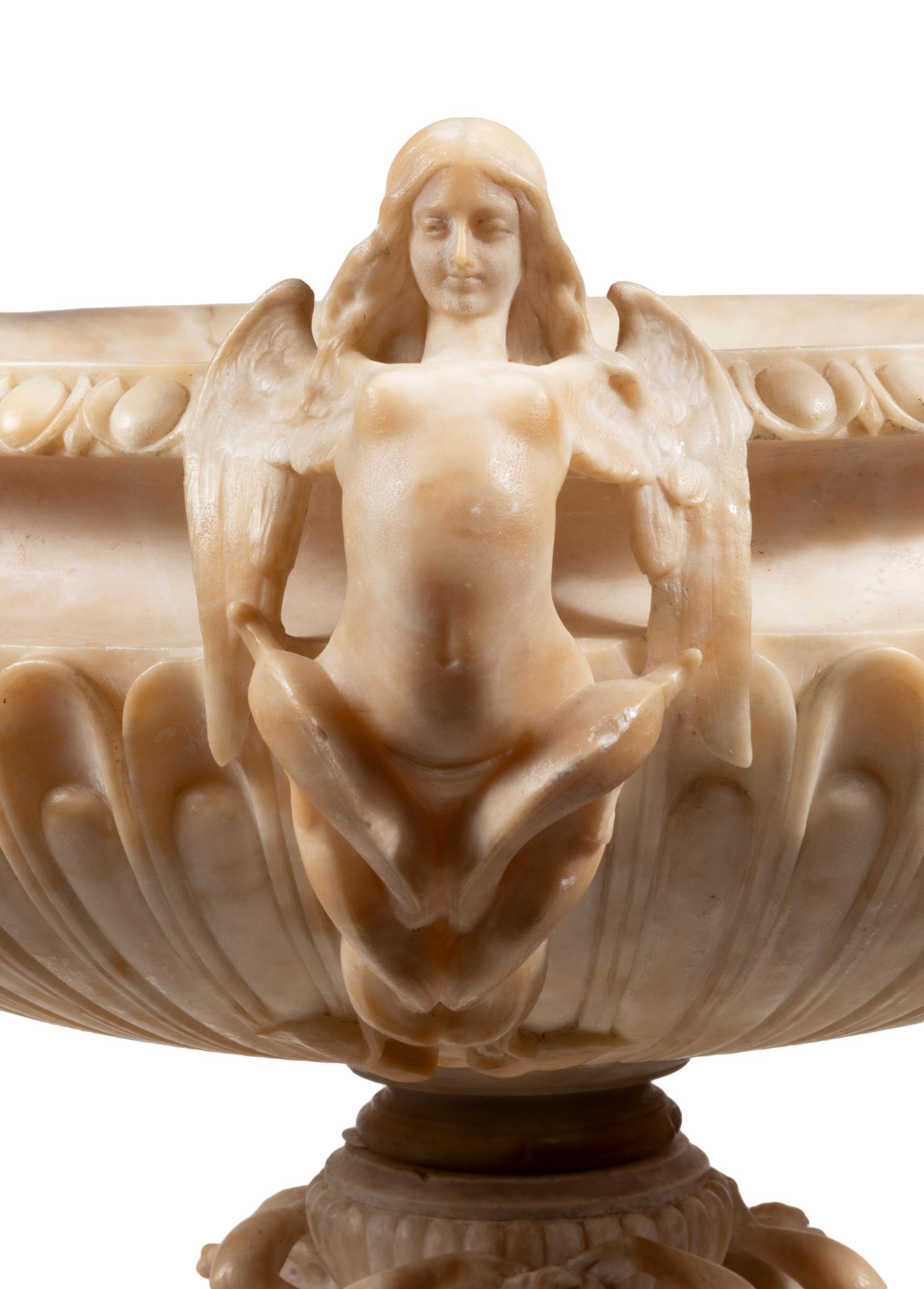 A Continental Alabaster and Marble Urn and Pedestal