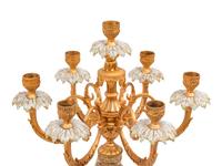 A Pair of German Porcelain and Gilt Bronze Figural Seven-Light Candelabra