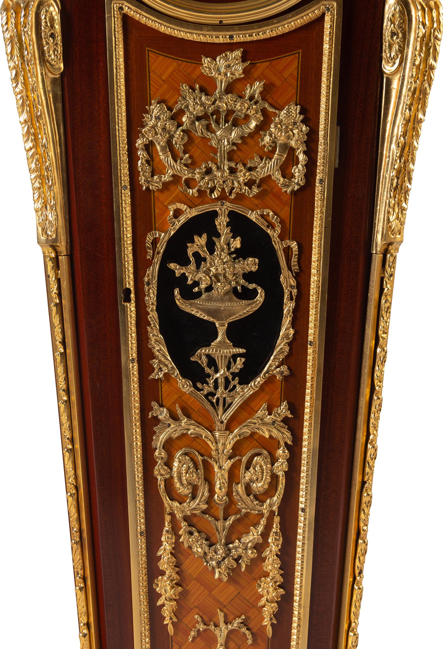 A Louis XV Style Gilt Bronze-Mounted Parquetry Tall Case Clock