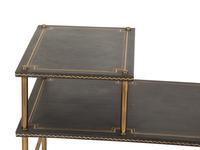 A Pair of Brass and Leather Two-Tier Side Tables