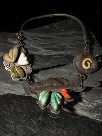 Sterling Silver Necklace, with Carved Stones and 14K Gold Accents