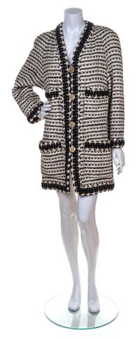 A Chanel Cream and Black Wool Jacket, Size 44.