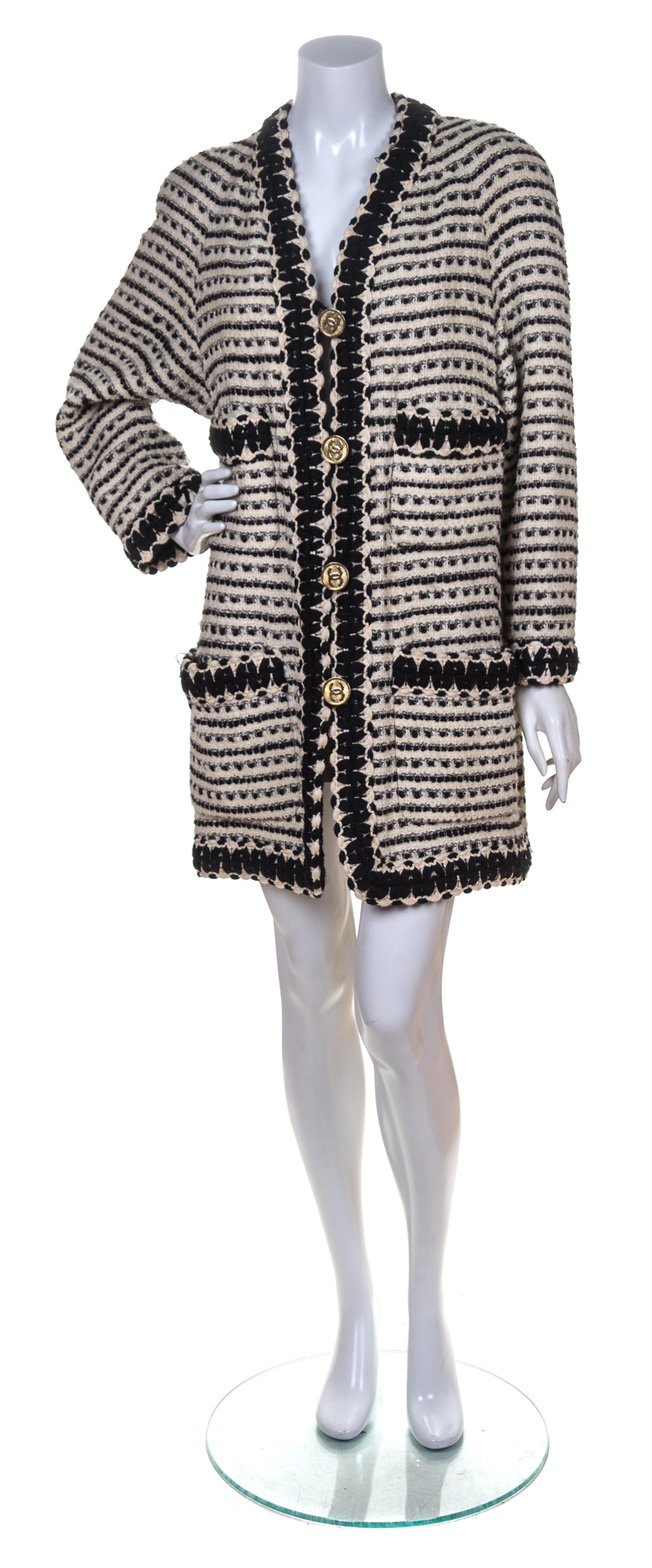 A Chanel Cream and Black Wool Jacket, Size 44.