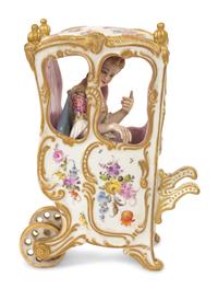 A Meissen Porcelain Sedan Chair and Two Figural Groups