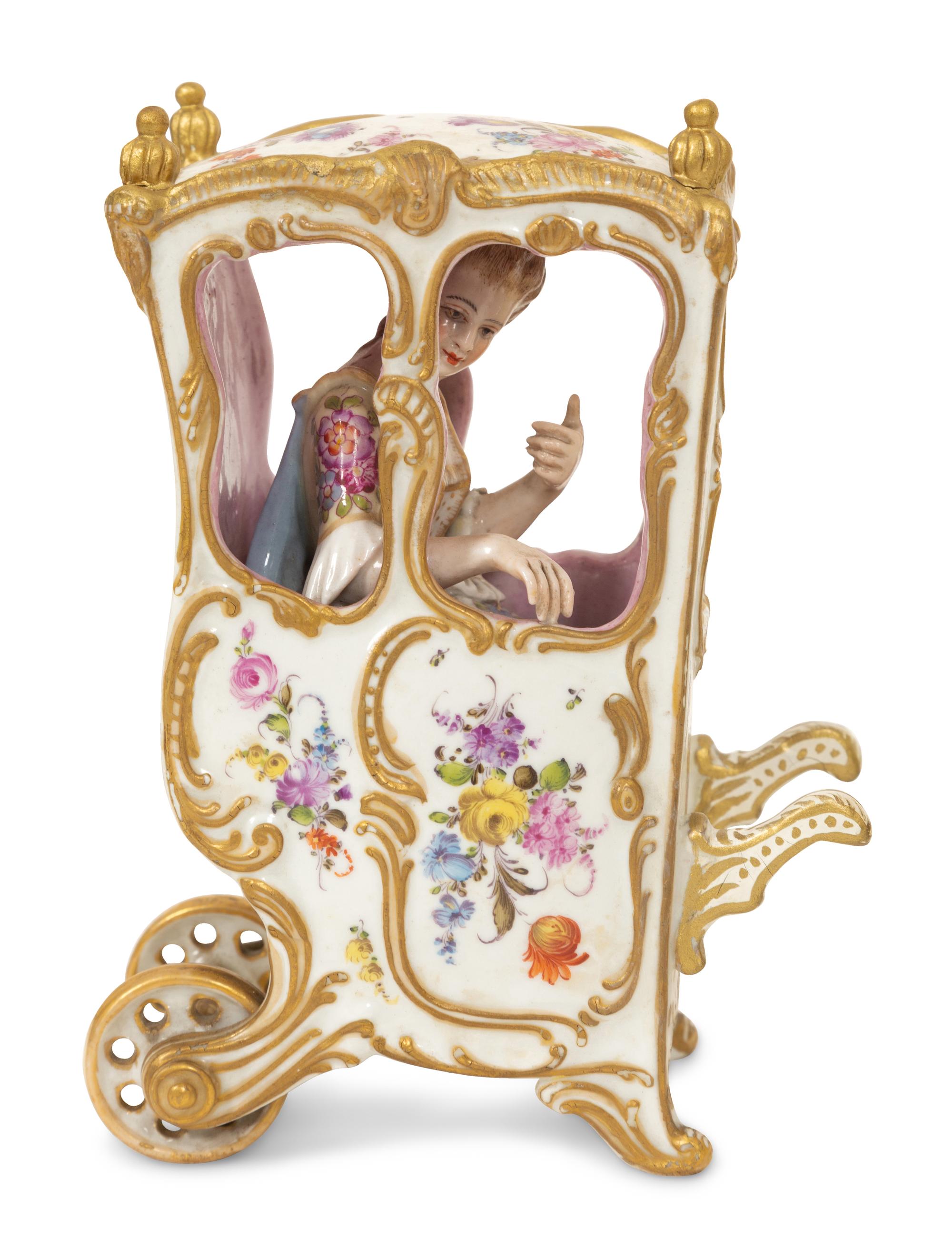 A Meissen Porcelain Sedan Chair and Two Figural Groups