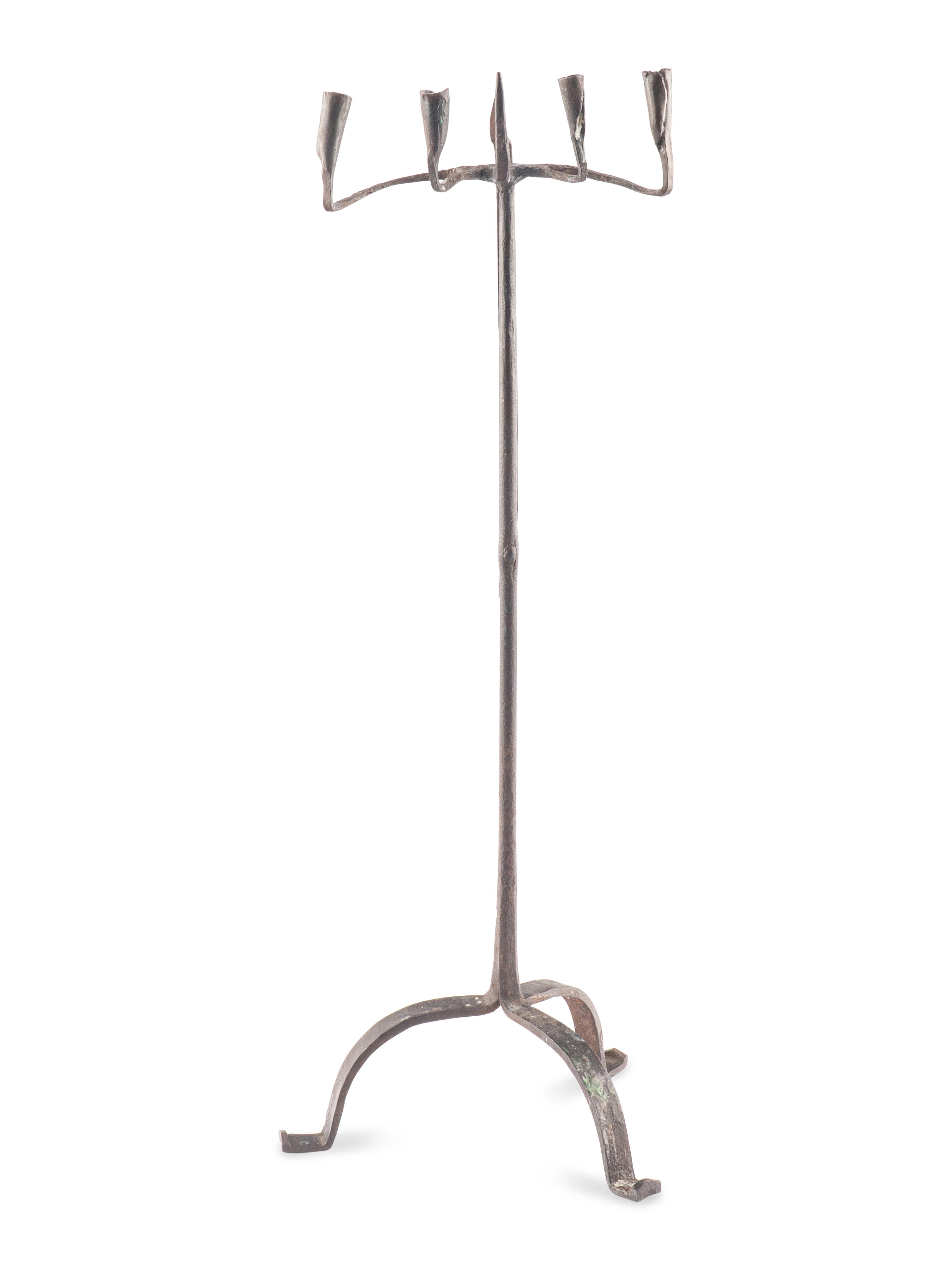 A Continental Iron Four-Light Floor Candelabra
