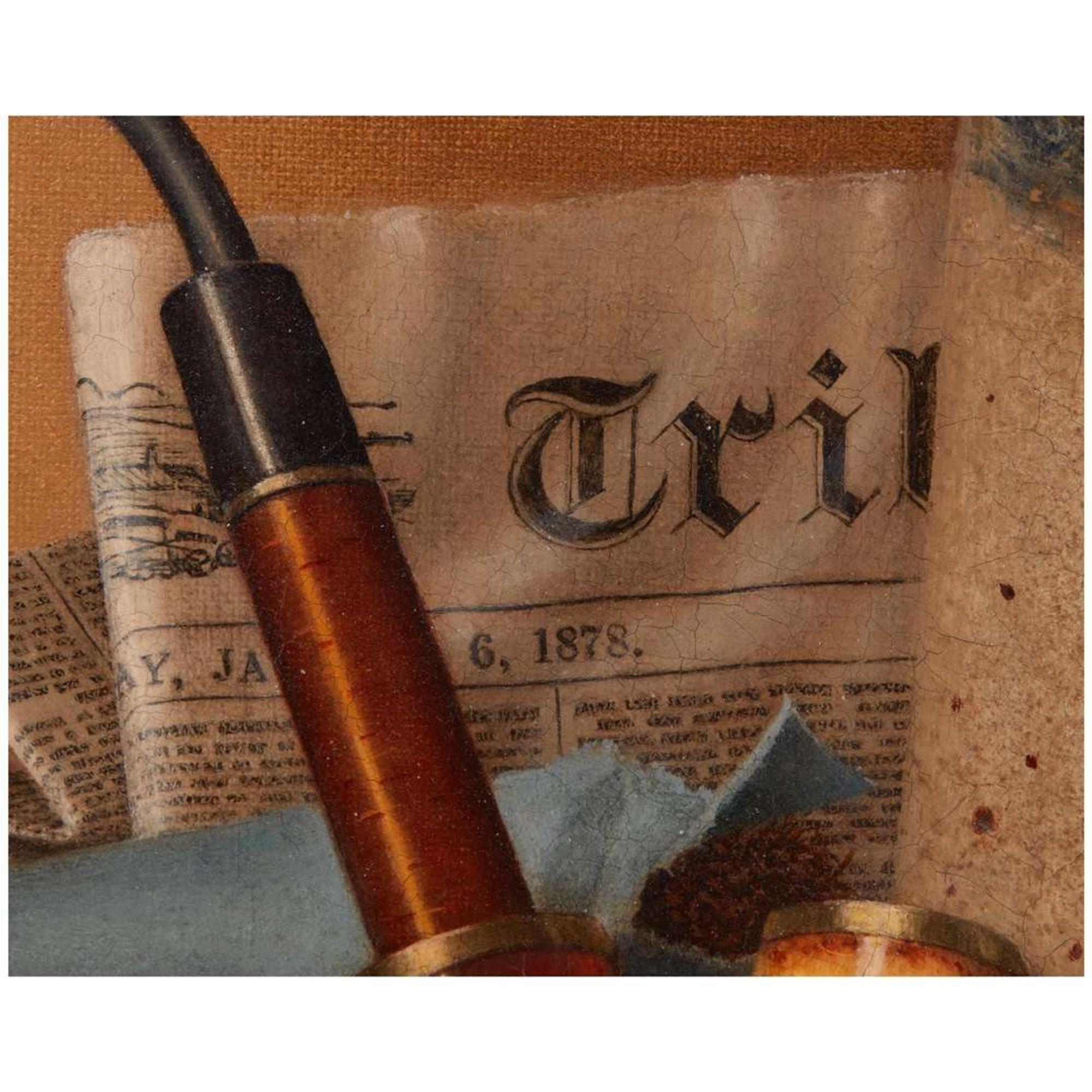 William Michael Harnett (American, 1848–1892) Still Life with New York Tribune, Beer Stein, Pipe and Tobacco