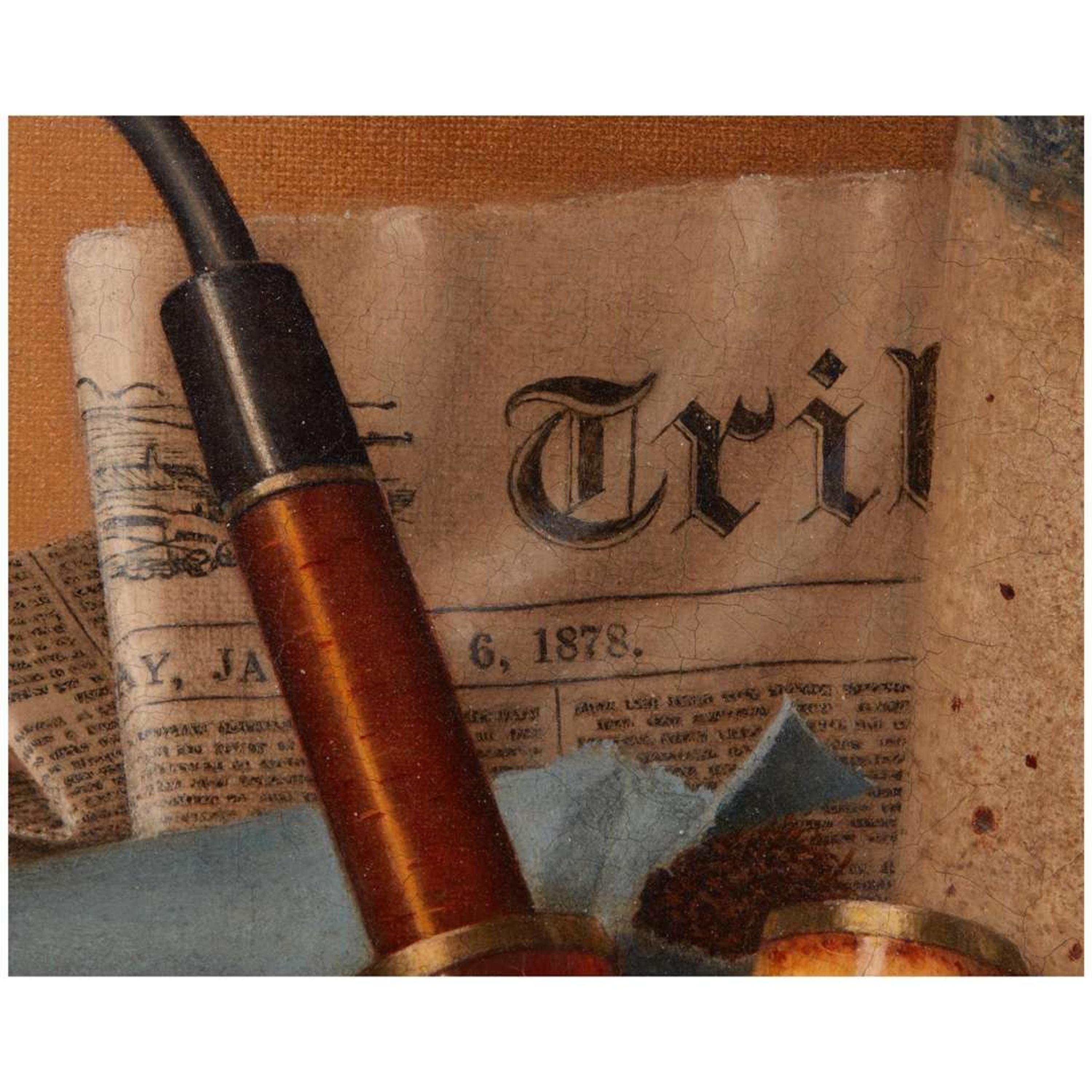 William Michael Harnett (American, 1848–1892) Still Life with New York Tribune, Beer Stein, Pipe and Tobacco