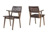 A Set of Four Contemporary Oak and Leather Armchairs
