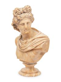 An Italian Alabaster Bust of Apollo Belvedere