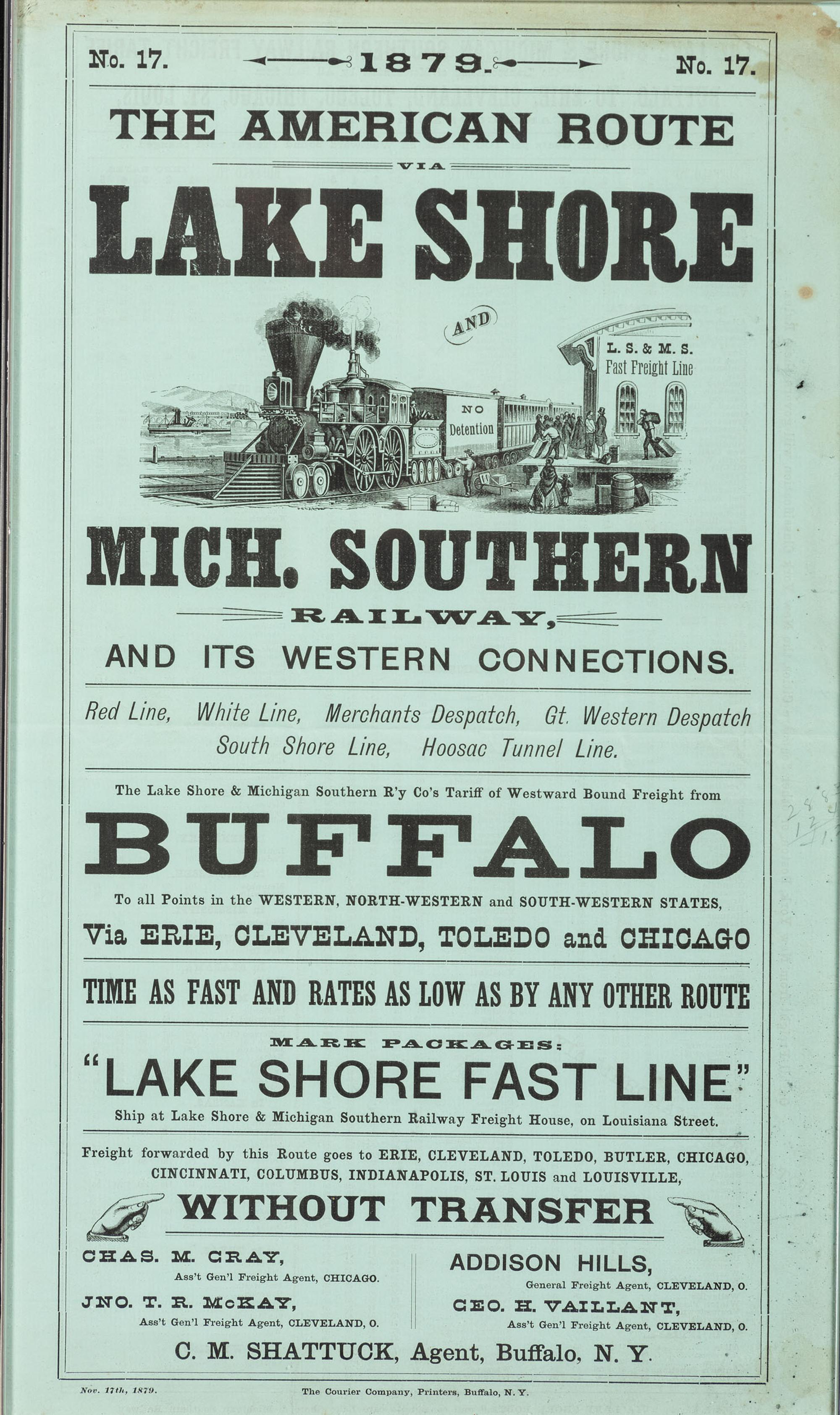 [TRANSPORTATION - RAILROAD]. The American Route via Lake Shore and Mich. Southern Railway and its Western Connections . Buffalo, NY: The Courier Company, Printers, 1879.