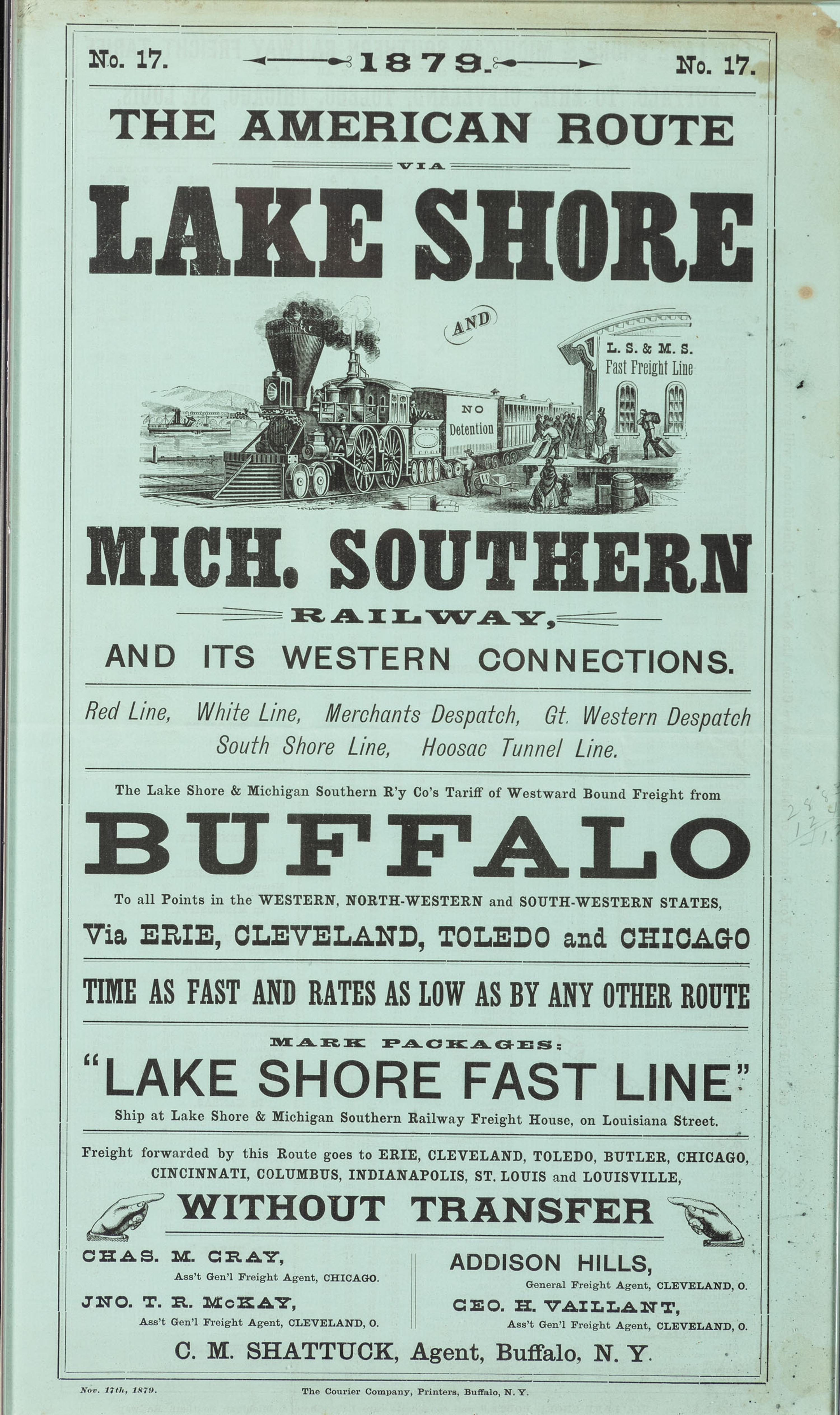 [TRANSPORTATION - RAILROAD]. The American Route via Lake Shore and Mich. Southern Railway and its Western Connections . Buffalo, NY: The Courier Company, Printers, 1879.
