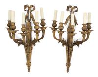 A Pair of Louis XVI Style Gilt Bronze Five-Light Sconces