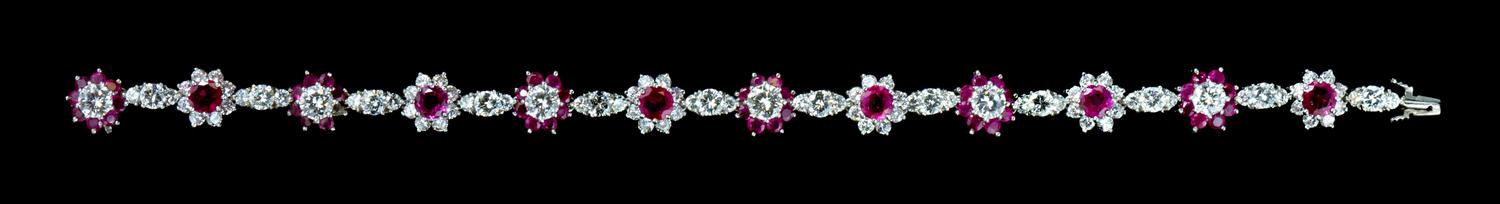 A Vintage Platinum, Diamond and Ruby Bracelet, 12.40 dwts.