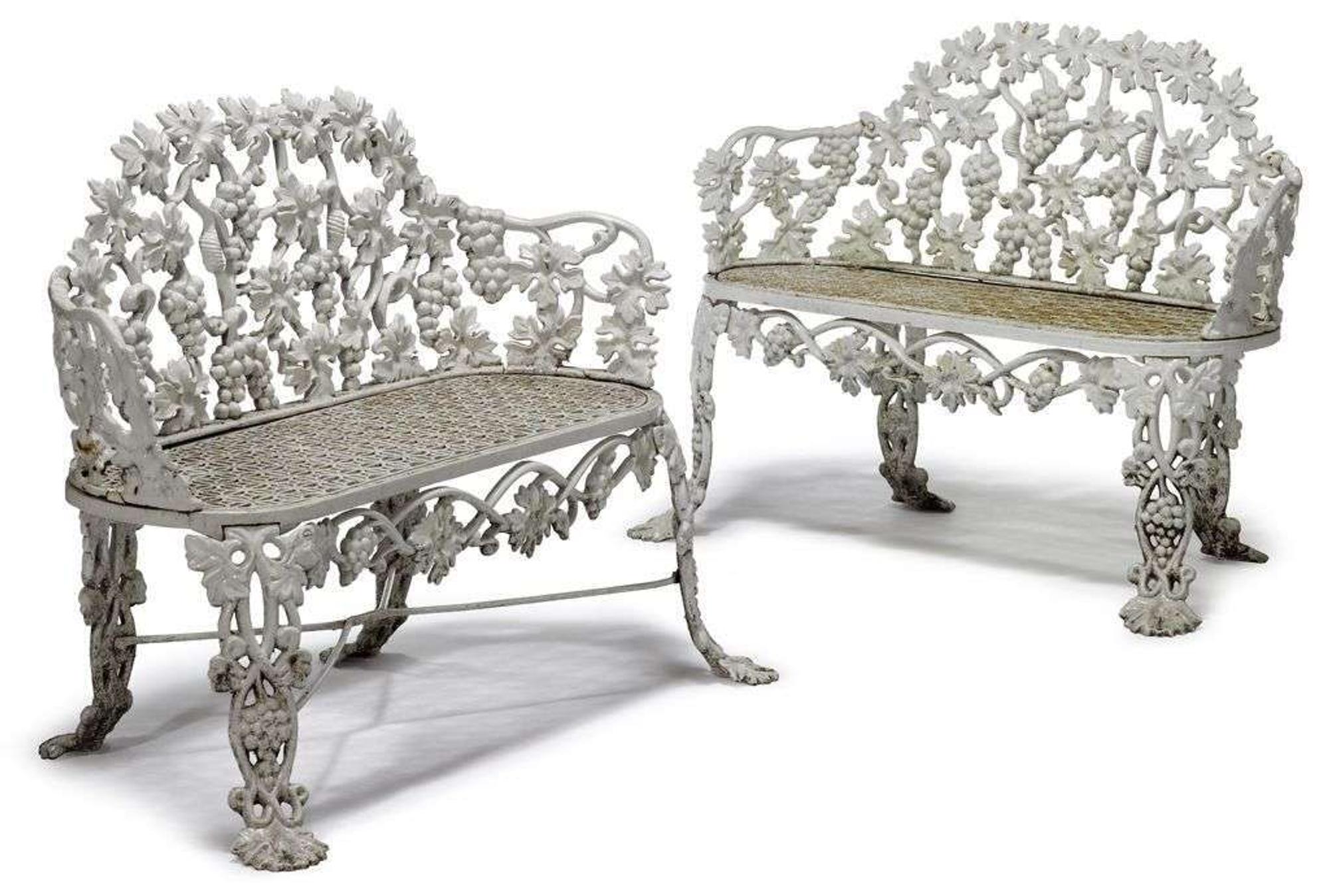 Two painted iron garden benches 20th century