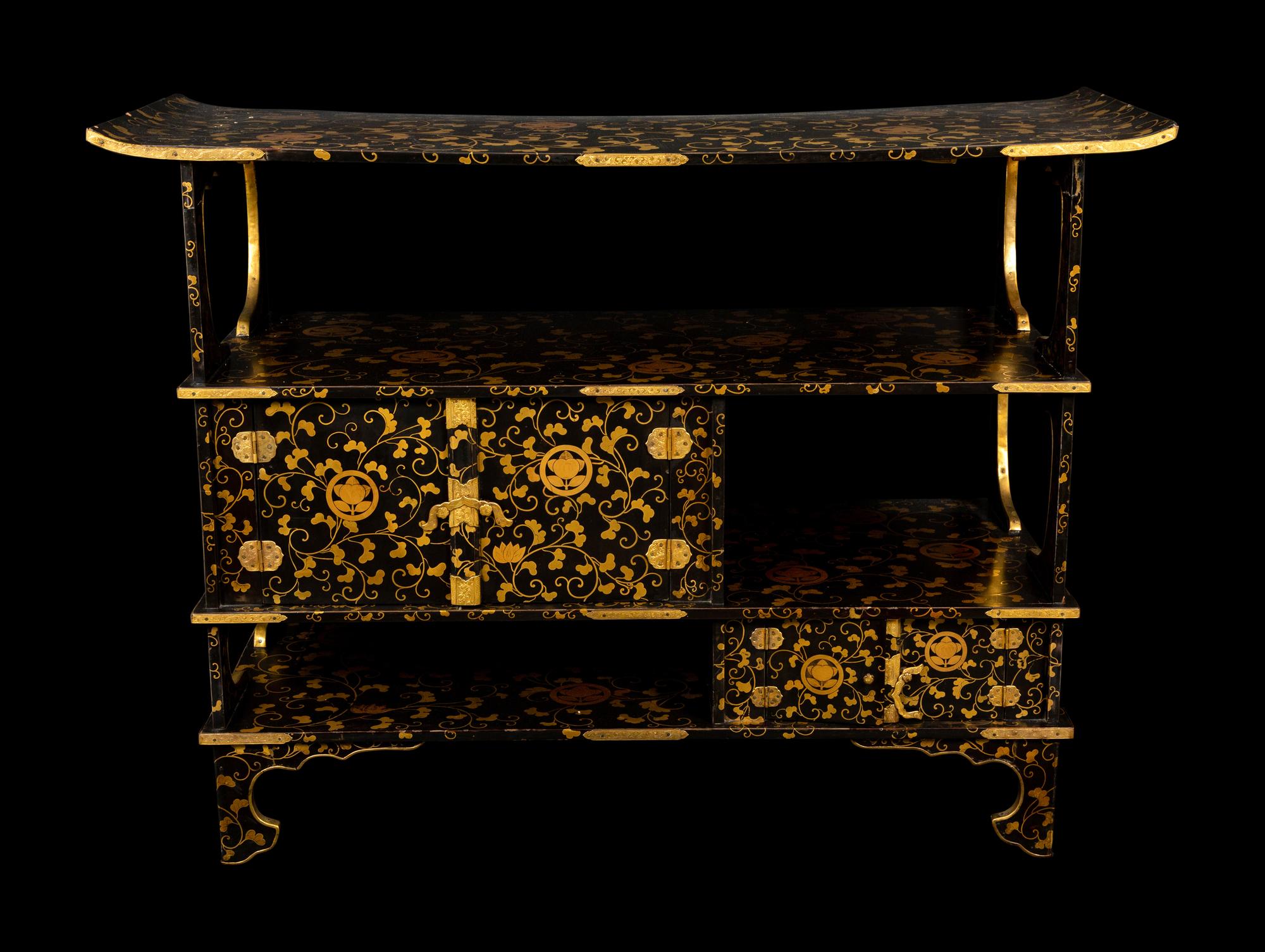 A Japanese Shodana Black and Gold Lacquer Displaying Cabinet