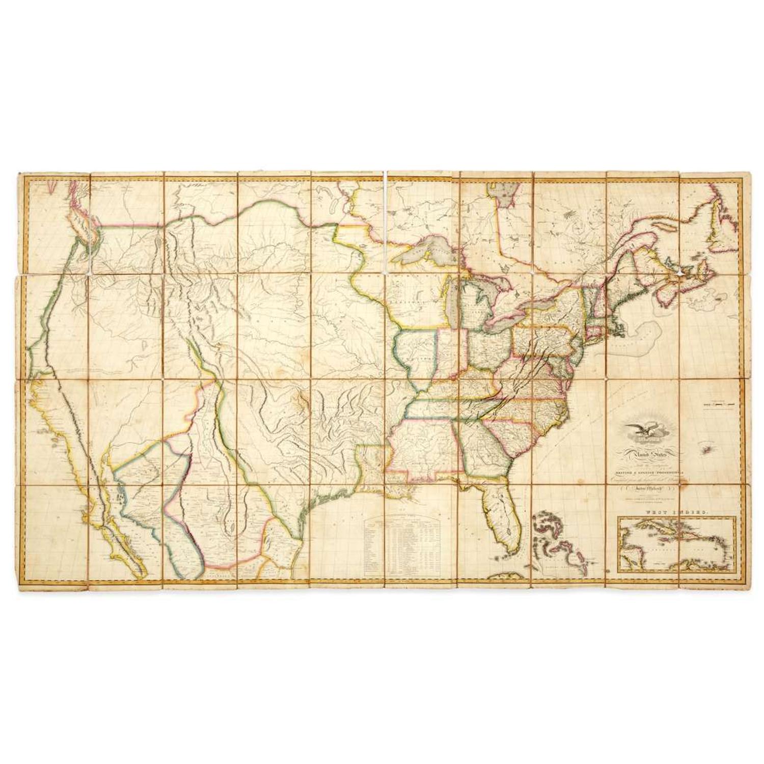 Map of the United States with the contiguous British & Spanish Possessions Compiled from the latest & best authorities. Philadelphia John Melish (Scottish/American 1771-1822) First Edition, 5th State (Ristow), 1816