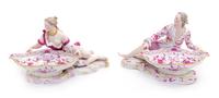 A Pair of Meissen Porcelain Figural Sweetmeat Dishes Height 7 5/8 x width 11 inches. — LATE 19TH/EARLY 20TH CENTURY